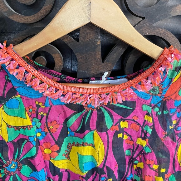 Tunic Blouse Bold Floral Colorful Summer Vacation Bohemian Embellished - Picture 4 of 12